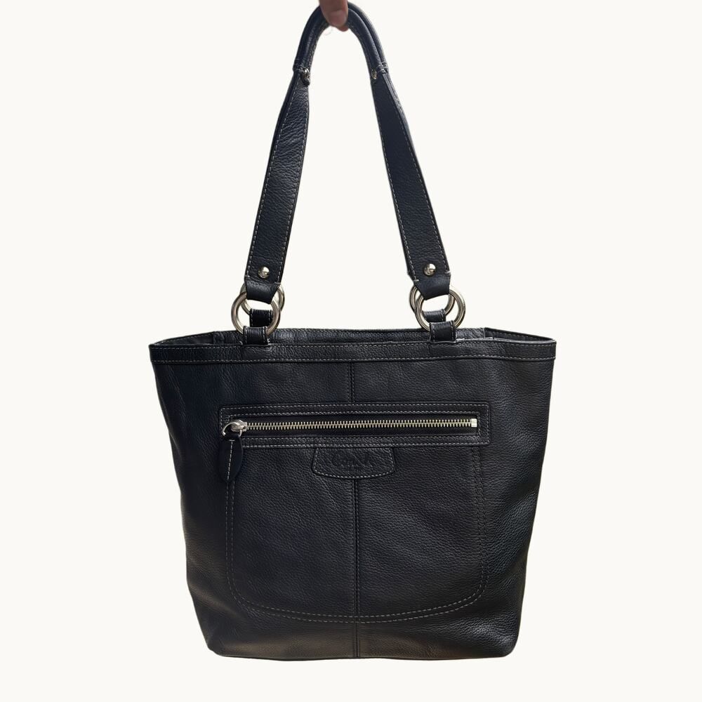 Coach Penelope Black Pebbled Leather Shoulder Tote Bag